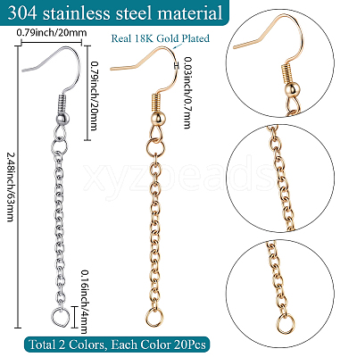 40Pcs 2 Styles 304 Stainless Steel Earring Hooks EJEW-SC0001-85-1