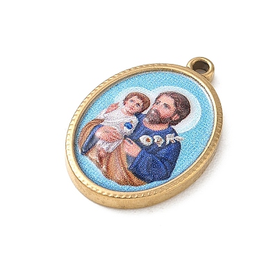 304 Stainless Steel Printed Religion Pendants STAS-G387-03G-12-1