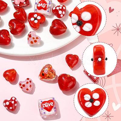 22Pcs 9 Styles Heart Theme Handmade Glass Beads FOIL-FS0001-04-1