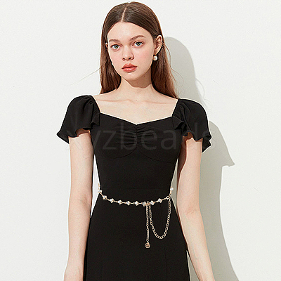2Pcs 2 Colors Crystal Rhinestone Flower Link Chain Belts AJEW-CP0005-69-1