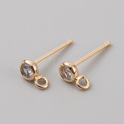 Brass Micro Pave Cubic Zirconia Flat Round Stud Earring Finding KK-WH0062-41B-G-1