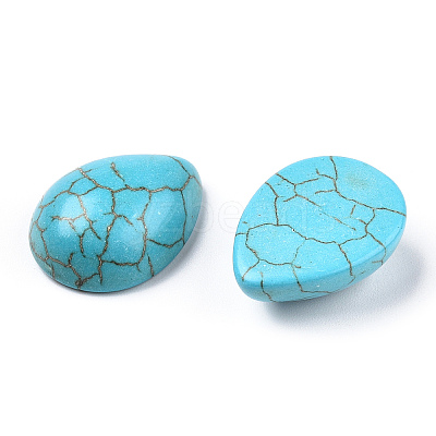 Craft Findings Dyed Synthetic Turquoise Gemstone Flat Back Teardrop Cabochons X-TURQ-S270-30x40mm-01-1