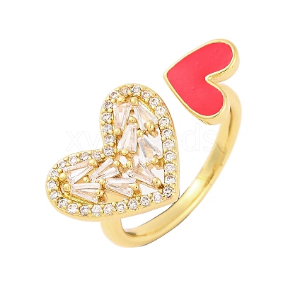 Brass Micro Pave Clear Cubic Zirconia Open Cuff Rings RJEW-U009-04G-1