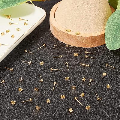 60Pcs 2 Styles Brass Stud Earring Findings KK-CA0001-35G-1