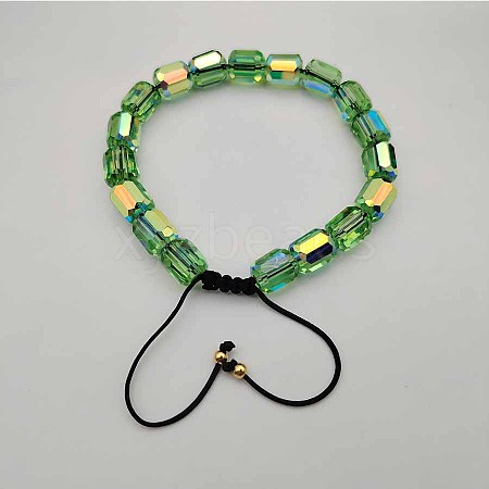 Adjustable Electroplated Faceted Cube Glass Braided Beaded Bracelets for Women Men DM4334-9-1