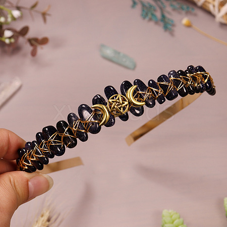 Synthetic Blue Goldstone Hair Bands PW-WG8A7A1-08-1