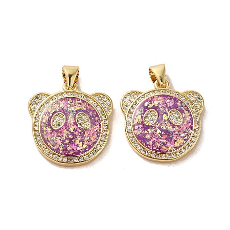 Brass Micro Pave Cubic Zirconia with Synthetic Opal Pendants KK-D096-22G-1