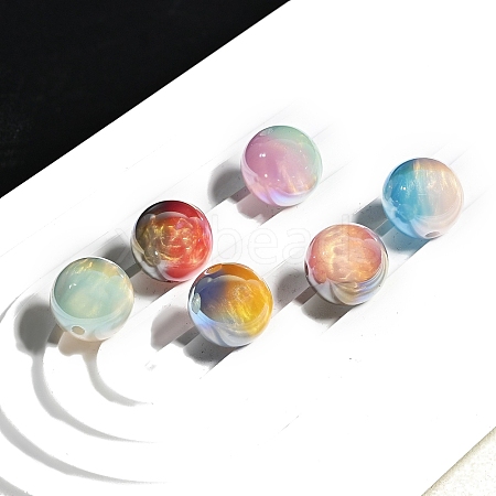 20Pcs Gradient Color & UV Plating Rainbow Iridescent Opaque Resin Beads PW-WG1BD98-13-1