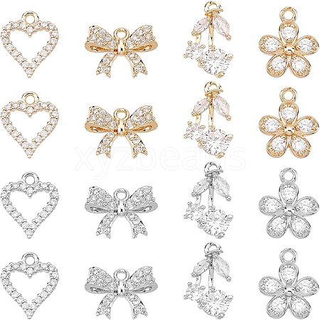 16Pcs 8 Style  Rack Plating Brass Micro Pave Cubic Zirconia Charms ZIRC-FH0001-17-1