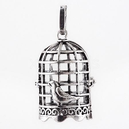 Rack Plating Brass Cage Pendants X-KK-Q402-14AS-1