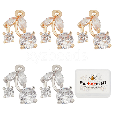 Beebeecraft 10Pcs 2 Colors Rack Plating Brass Clear Cubic Zirconia Charms ZIRC-BBC0001-03-1