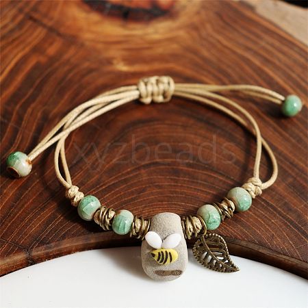 Adjustable Handmade Porcelain Flower Beads Braided Beads Bracelets WGFB2A7-10-1
