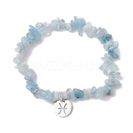 Natural Aquamarine Stretch Bracelets BJEW-JB11147-12-1