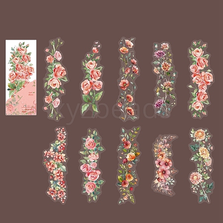 20Pcs 10 Styles Flower PET Waterproof Stickers PW-WG6FCFD-06-1