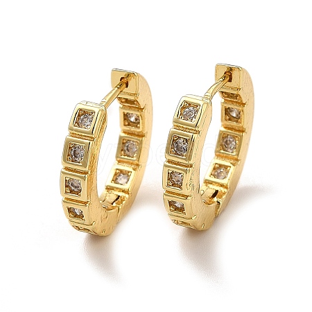 Clear Cubic Zirconia Square Hoop Earrings EJEW-G342-10G-1