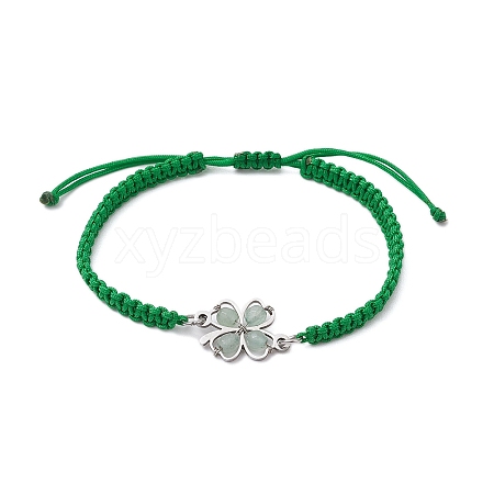 Natural Green Aventurine with 201 Stainless Steel Clover Link Braided Bracelets BJEW-JB11296-1