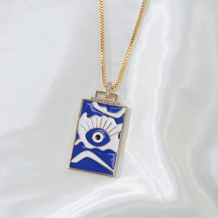 Brass Enamel Rectangle with Evil Eye Pendant Necklaces FS-WG7D7CE-04-1