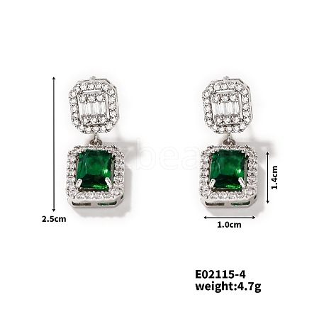 Elegant Square Copper Inlaid Zircon Women's Stud Earrings Fashionable Accessories NP2804-3-1