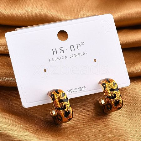 Brass Enamel Stud Earrings EJEW-P301-04G-1