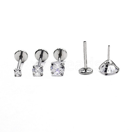 Titanium Steel Clear Cubic Zirconia Threadless Labret Stud WG18B1C-27-1