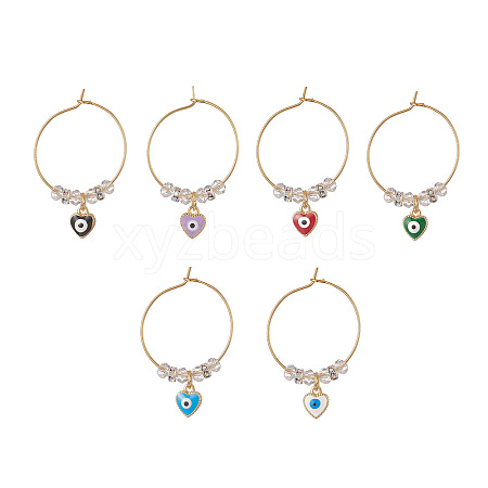 Evil Eye Heart Brass Enamel Pendants Wine Glass Charms Sets AJEW-JO00176-1