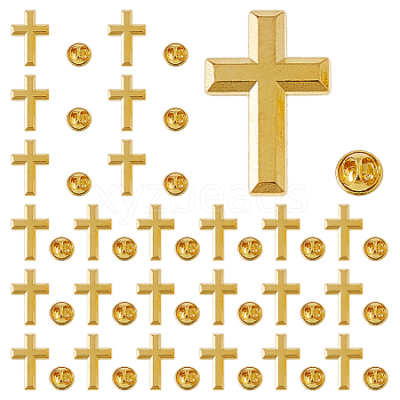 Cross Alloy Pin Brooches AJEW-FH0006-07A-G-1