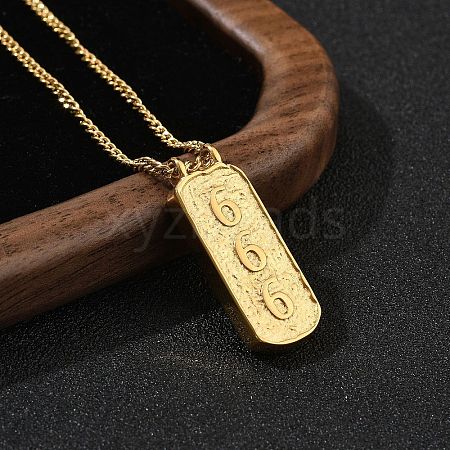 304 Stainless Steel Rectangle Number Pendant Necklaces NJEW-D300-01G-06-1