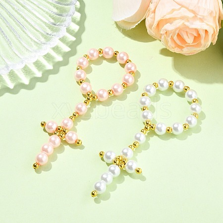 2Pcs 2 Colors Glass Pearl Beads Cross Pendant Decorations HJEW-JM02709-01-1