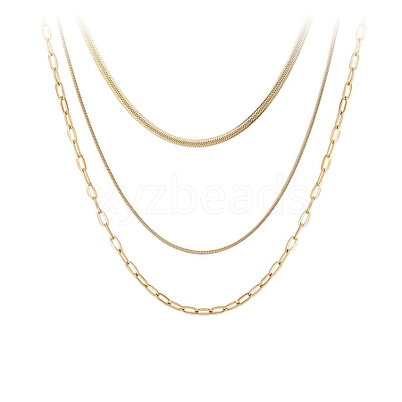 Titanium Steel Chains Three Layers Necklaces NJEW-D054-01A-01G-1