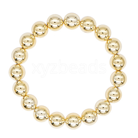 Classic Golden Tone Round Brass Beaded Stretch Bracelets for Women Men IN4084-1-1