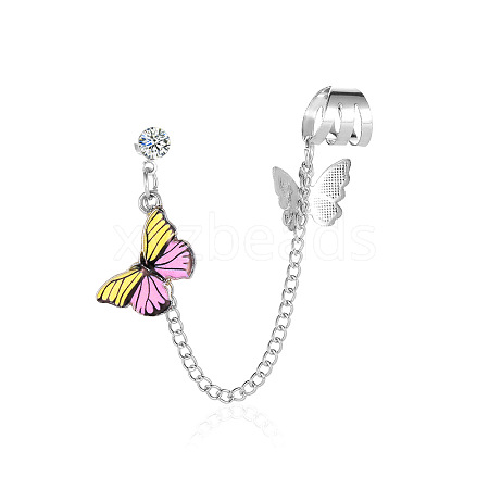 Butterfly Alloy Enamel Chains Tassel Stud Earrings WG03E93-05-1