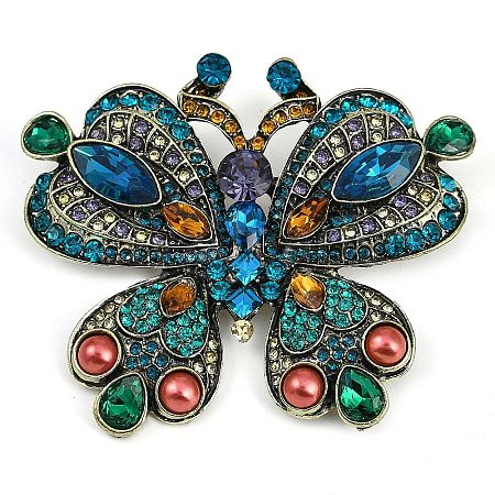 Zinc Alloy Colorful Rhinestone Brooch JEWB-U011-04AG-02-1