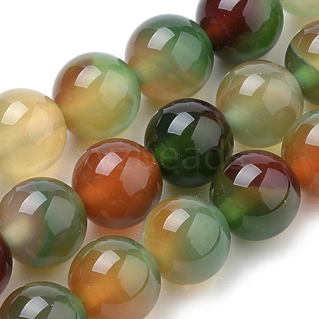 Natural Peacock Green Agate Beads Strands G-S259-16-10mm-1