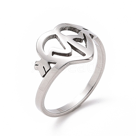 201 Stainless Steel Heart Beat Finger Ring RJEW-J051-18P-1