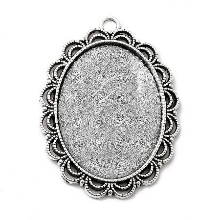 Tibetan Style Antique Silver Alloy Flat Oval Pendant Cabochon Settings LS-TIBEP-M022-58AS-1