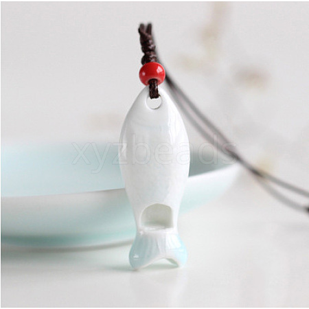 Fish Porcelain Whistle Pendant Necklaces with Adjustable Wax Cord FS-WG46CDC-06-1