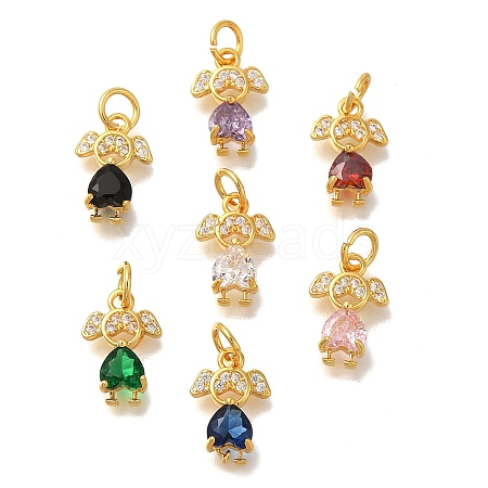 Rack Plating Brass Micro Pave Cubic Zirconia Charms KK-I716-24G-1