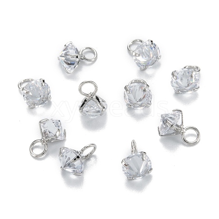 Brass Clear Cubic Zirconia Charms ZIRC-G170-12P-1