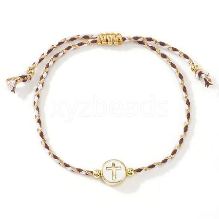 Handmade Flat Round with Cross Brass Resin Beaded Adjustable Bracelets RY0918-6-1