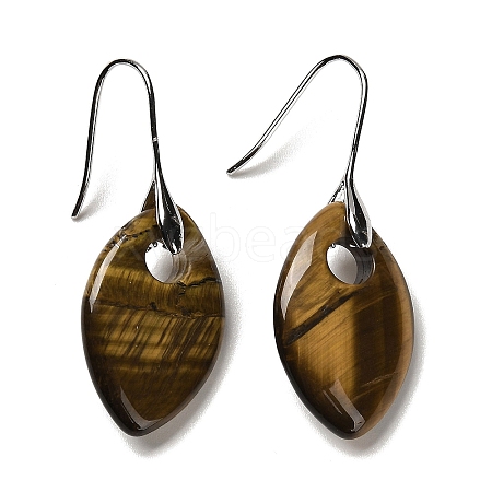 Natural Tiger Eye Horse Eye Dangle Earrings EJEW-I315-01P-08-1