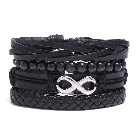 4Pcs Weave Imitation Leather Multi-strand Bracelets for Men WGB022D-27-1