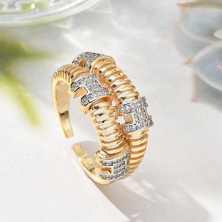 Brass Micro Pave Clear Cubic Zirconia Cuff Finger Rings for Women RJEW-U033-03PG-1