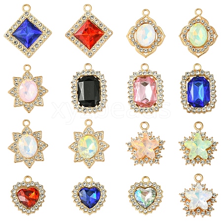 24Pcs 6 Styles Alloy Glass Pendants FIND-FS0003-20-1