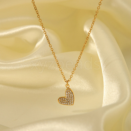 Stainless Steel Rhinestone Heart Pendant Necklaces for Women VM2670-2-1