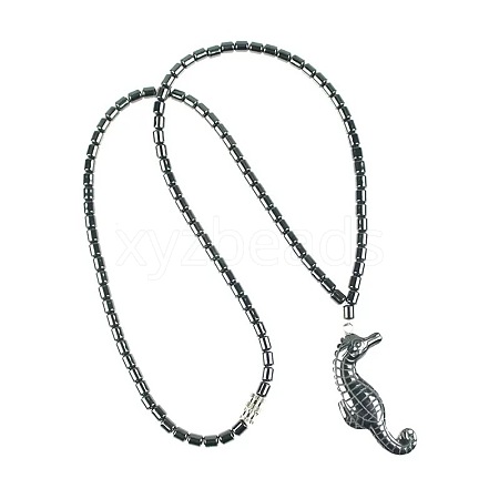 Vintage Synthetic Non-magnetic Hematite Pendant Column Beaded Necklaces IV0667-2-1