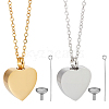2Pcs 2 Colors Stainless Steel Heart Cinerary Casket Pendant Necklaces NJEW-CN0001-26-1