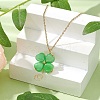 Dyed Natural Malaysia Jade Shamrock Pendant Shamrock Necklaces NJEW-JN05102-02-1