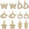 Fingerinspire 12Pcs 6 Style Brass Micro Pave Clear Cubic Zirconia Charms ZIRC-FG0001-04-1