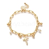 Cross Brass Micro Pave Clear Cubic Zirconia Cable Chain Bracelets For Women BJEW-L696-114G-1