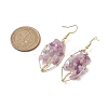 Natural Lepidolite/Purple Mica Stone Chips Tree of Life Dangle Earrings EJEW-JE05730-03-3